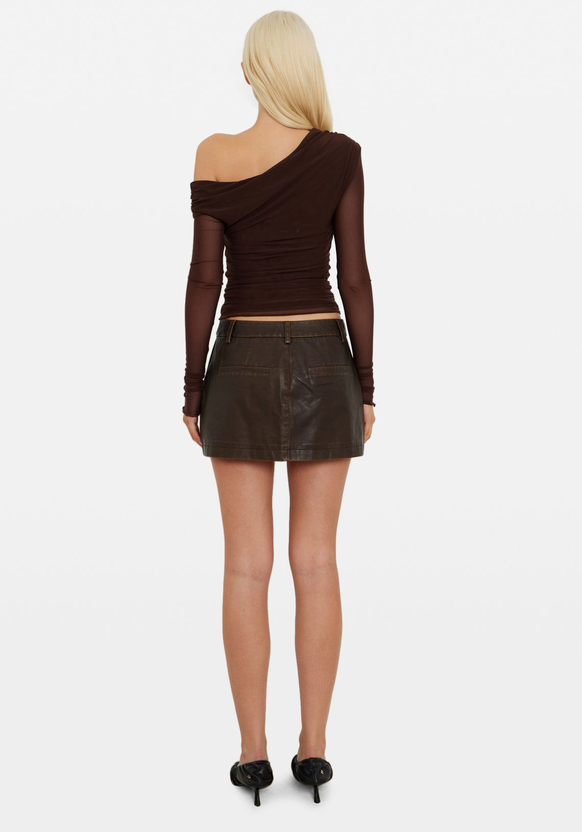 ASYMMETRIC MESH LS TOP COFFEE