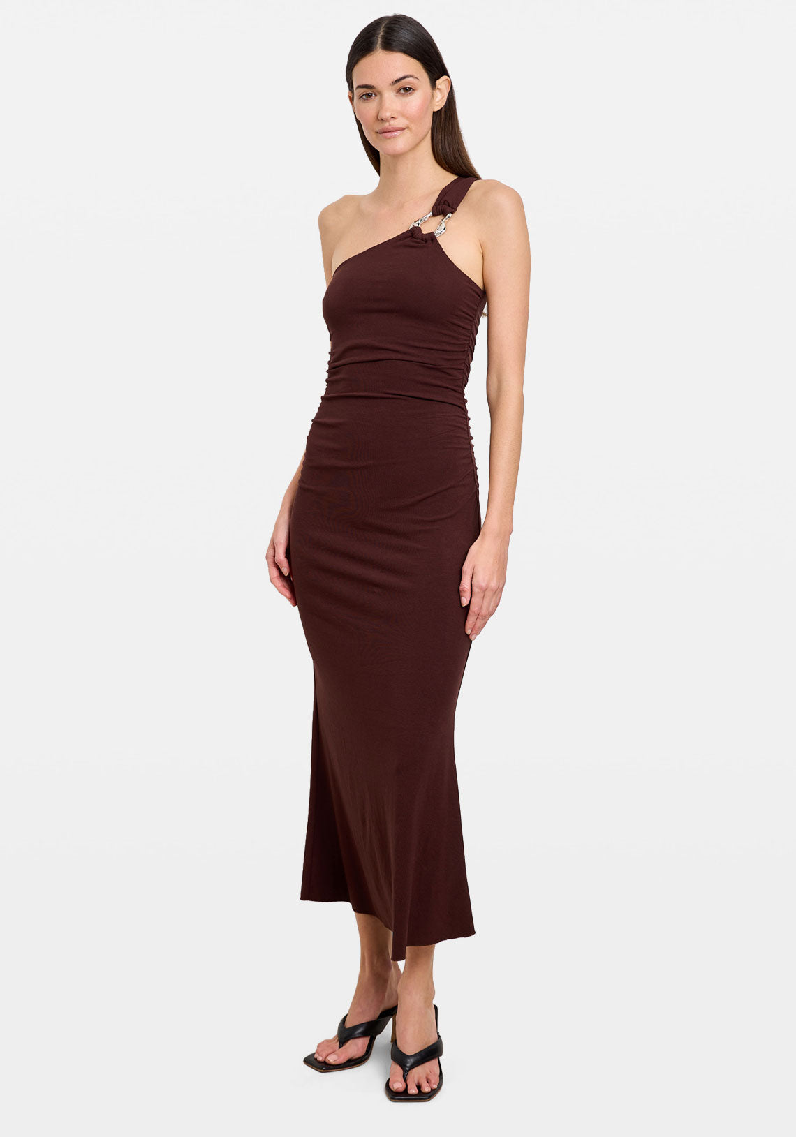 ORGANIC HARDWARE MIDI DRESS COFFEE/SILVER