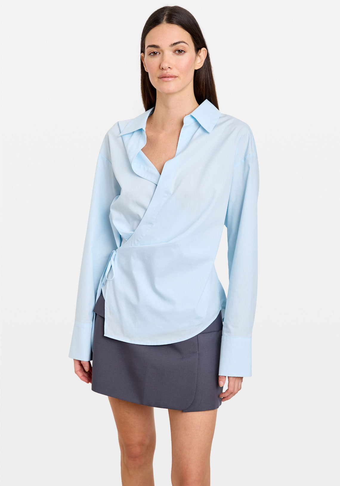 POPLIN WRAP SHIRT SKY