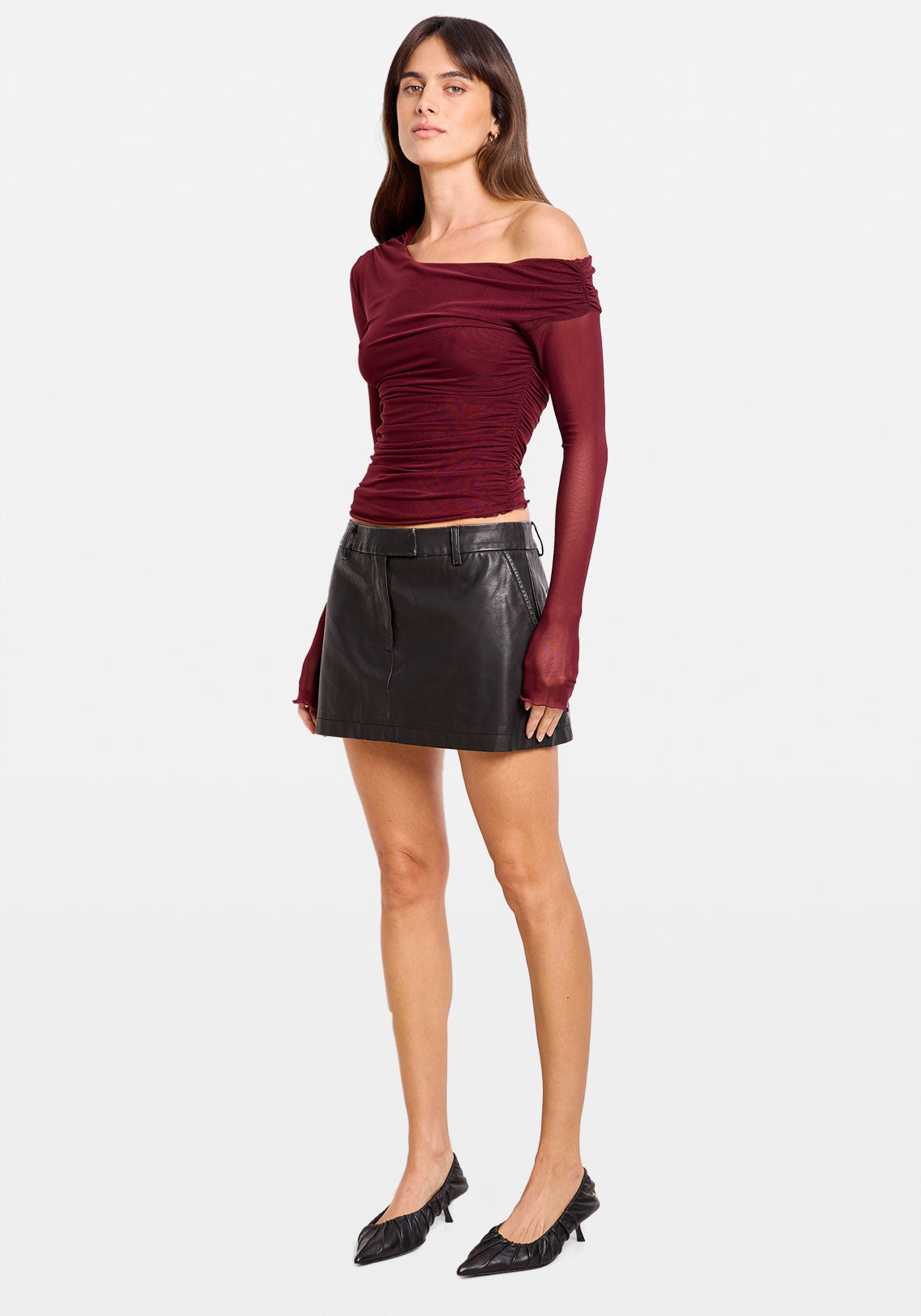 ASYMMETRIC MESH LS TOP CHERRY