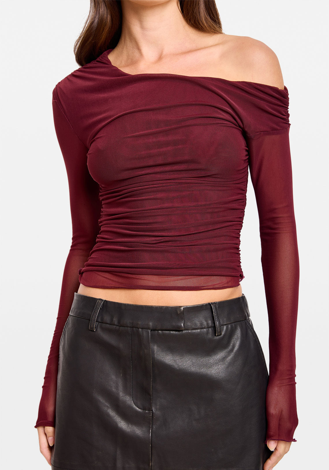 ASYMMETRIC MESH LS TOP CHERRY