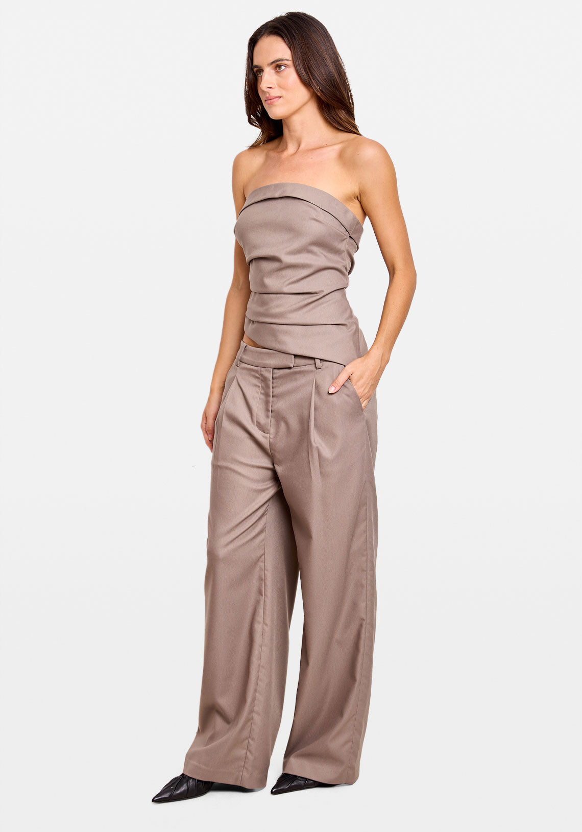 DRAPED TAILORED BUSTIER TAUPE