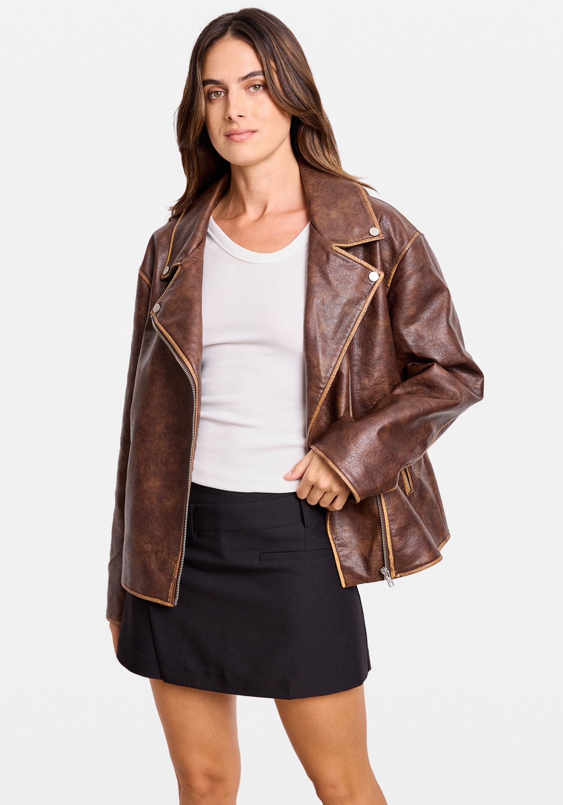 FADED BIKER JACKET BROWN