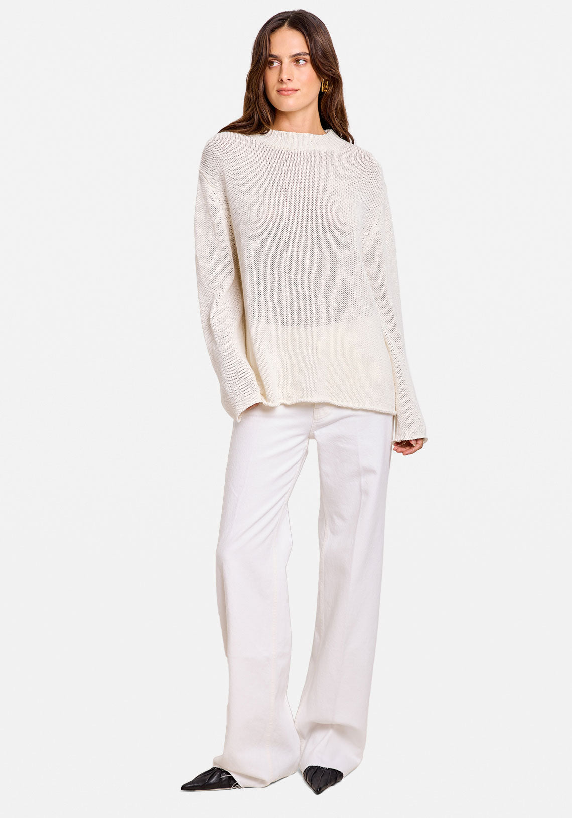 FINE CREW KNIT PULLOVER WHITE