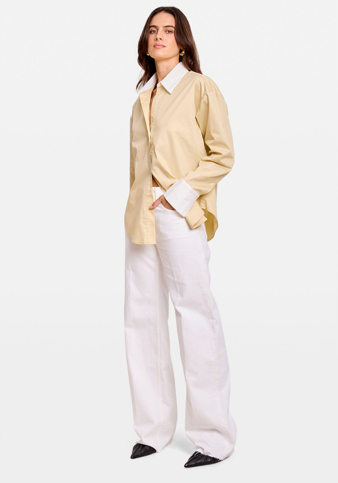 OVERSIZED CONTRAST SHIRT BUTTER / WHITE