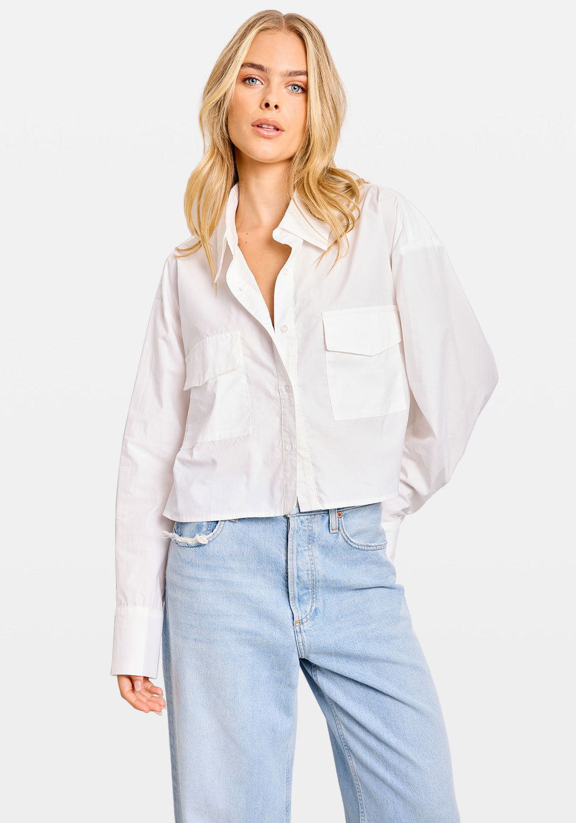 OVERSIZED CROP POCKET SHIRT WHITE