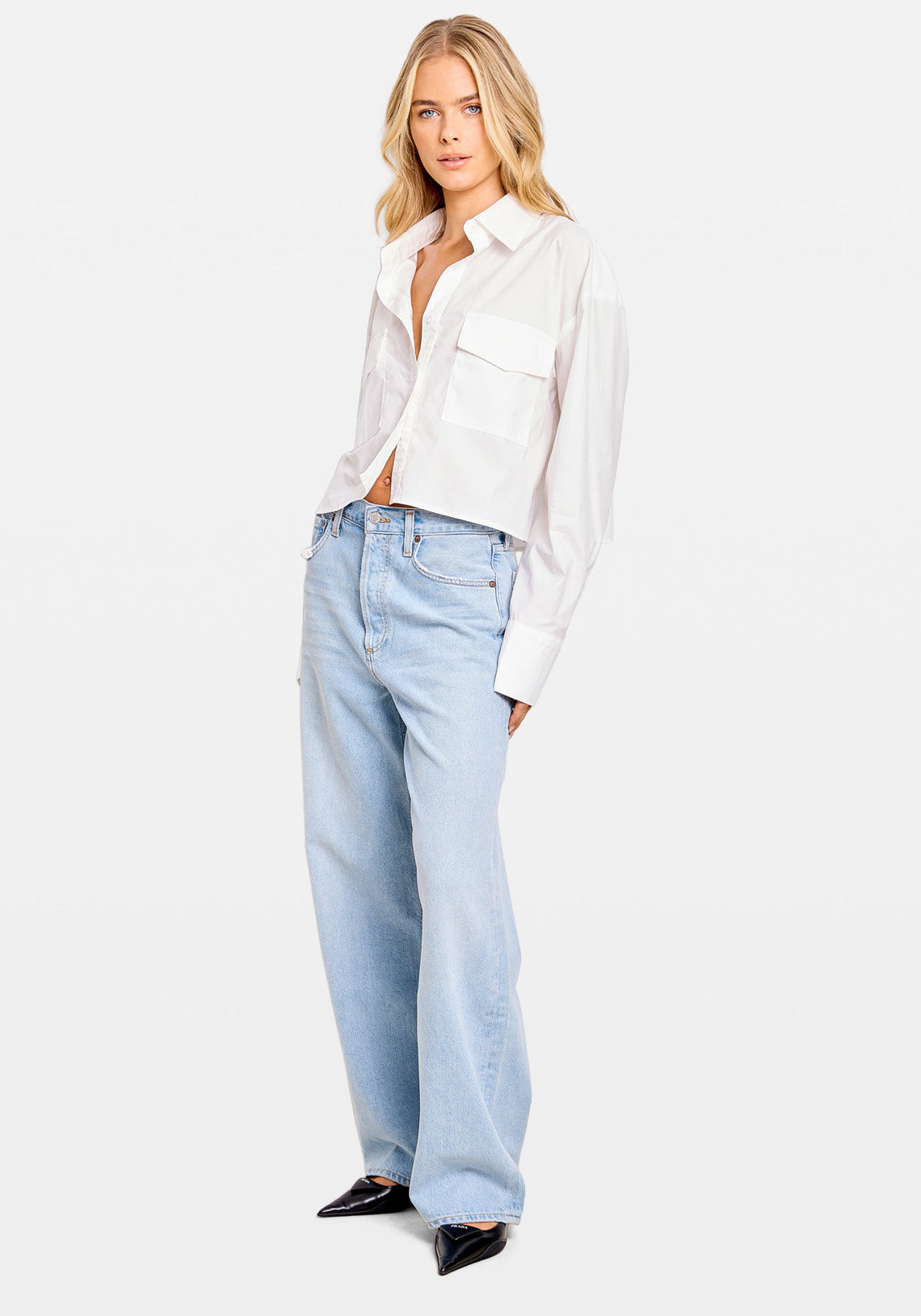 OVERSIZED CROP POCKET SHIRT WHITE