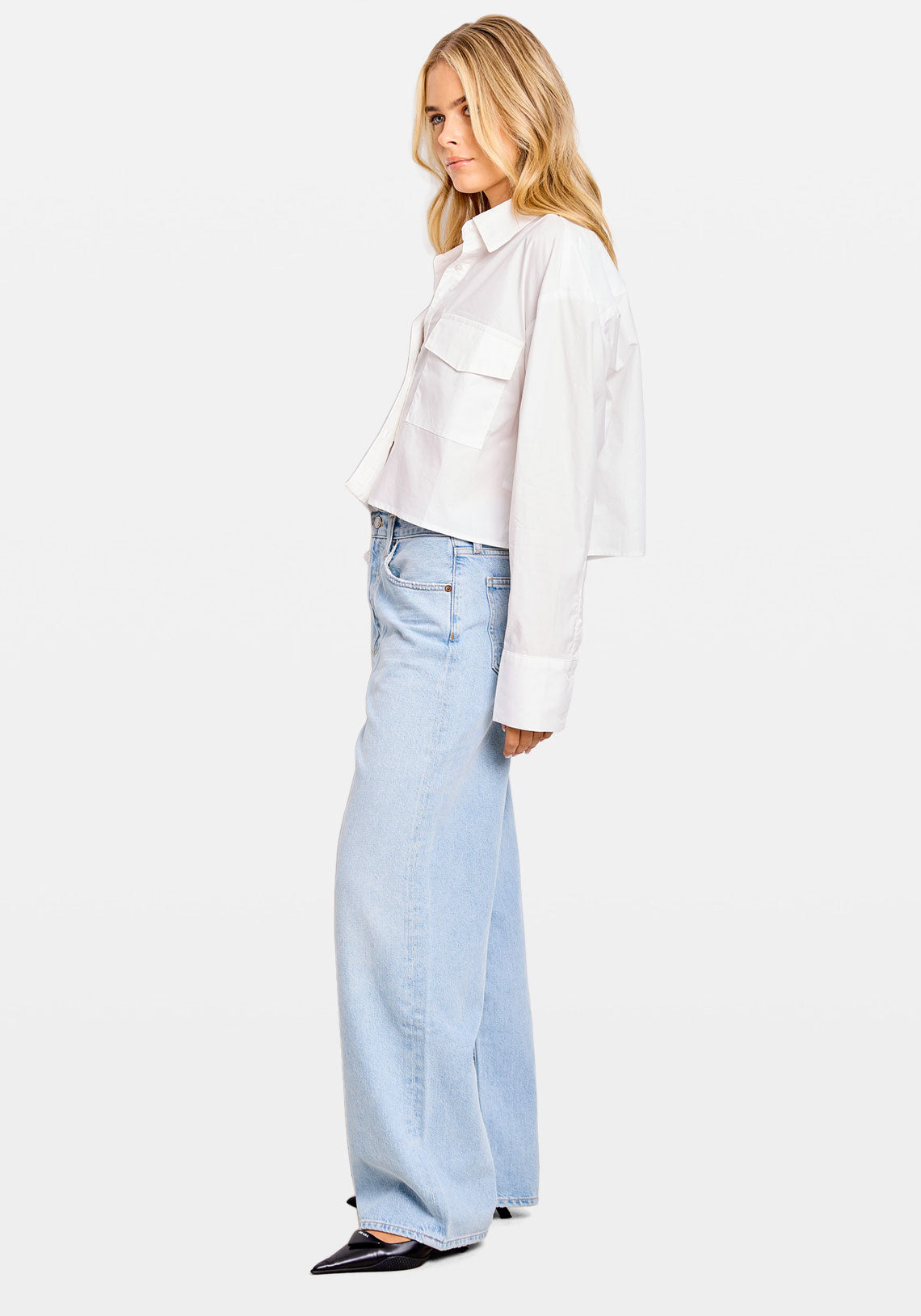 OVERSIZED CROP POCKET SHIRT WHITE