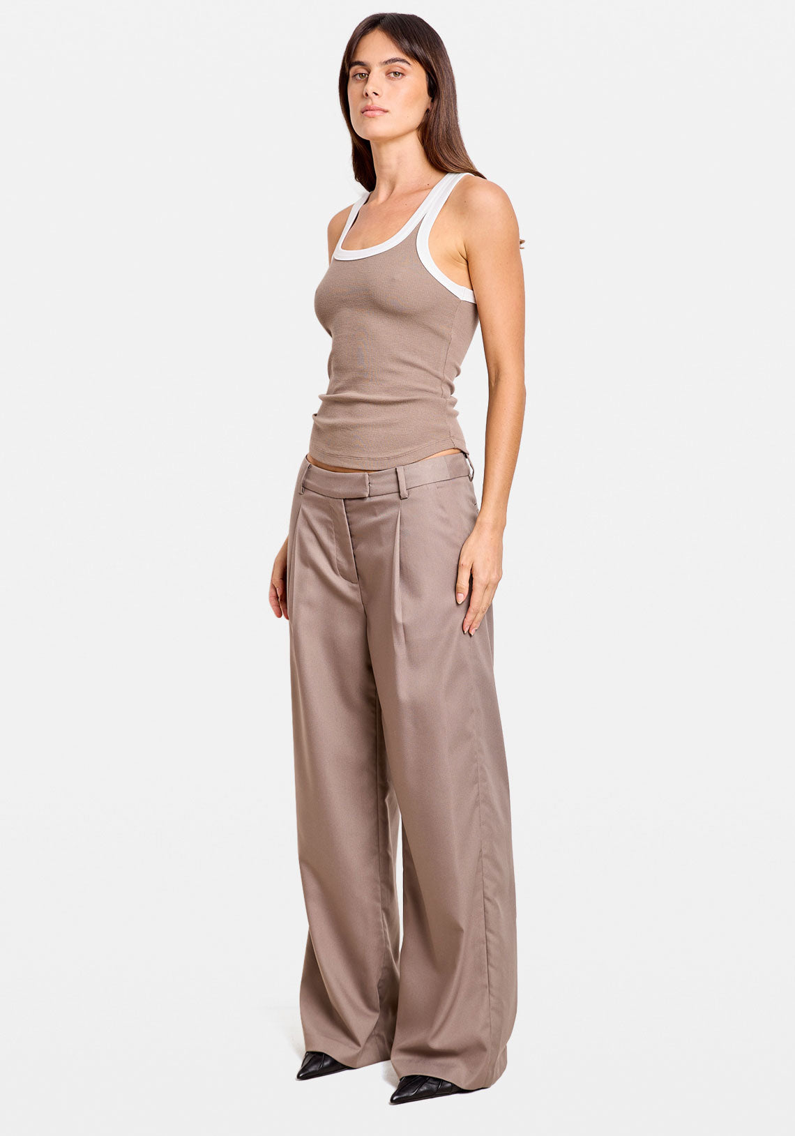 SCOOP TANK TAUPE / WHITE