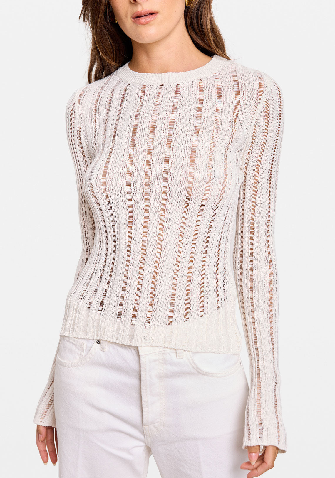 UNDONE KNIT LS TOP WHITE