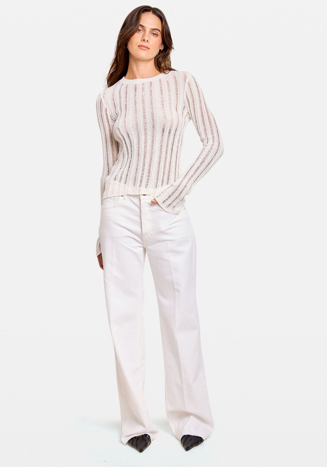 UNDONE KNIT LS TOP WHITE