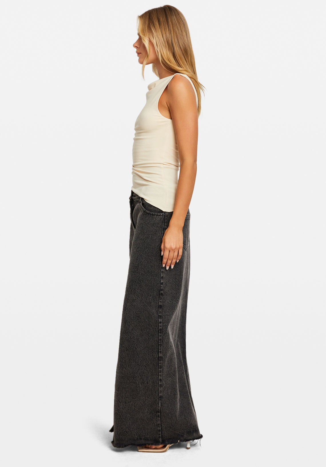 LOW RISE DENIM MAXI SKIRT