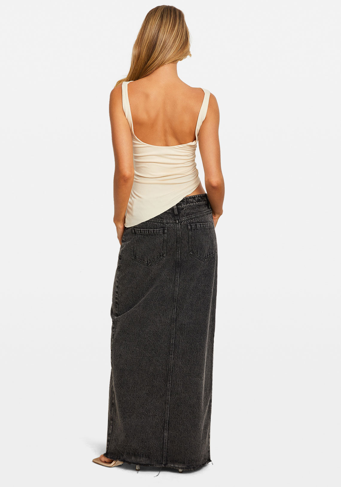 LOW RISE DENIM MAXI SKIRT