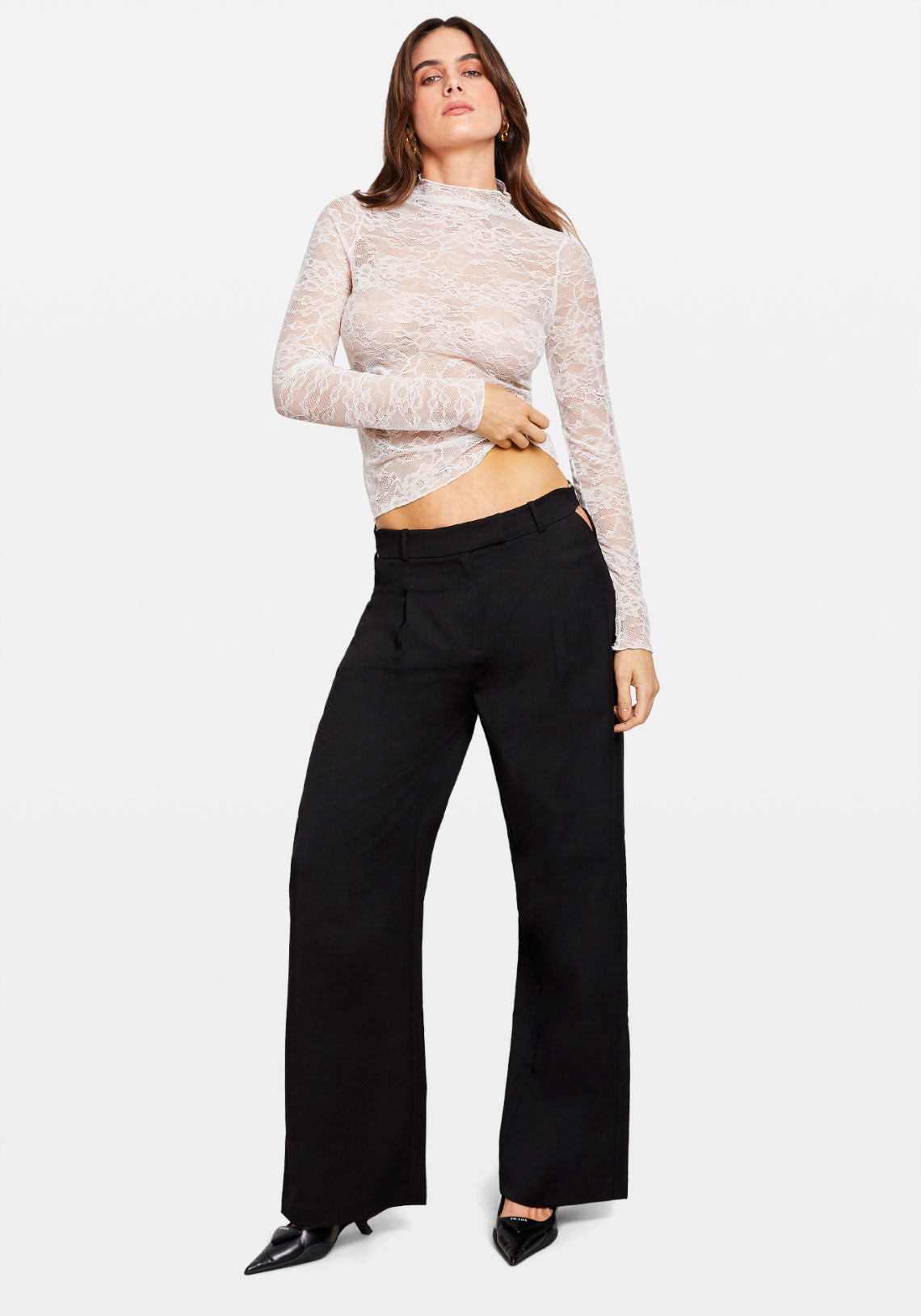 LACE LONG SLEEVE TOP WHITE