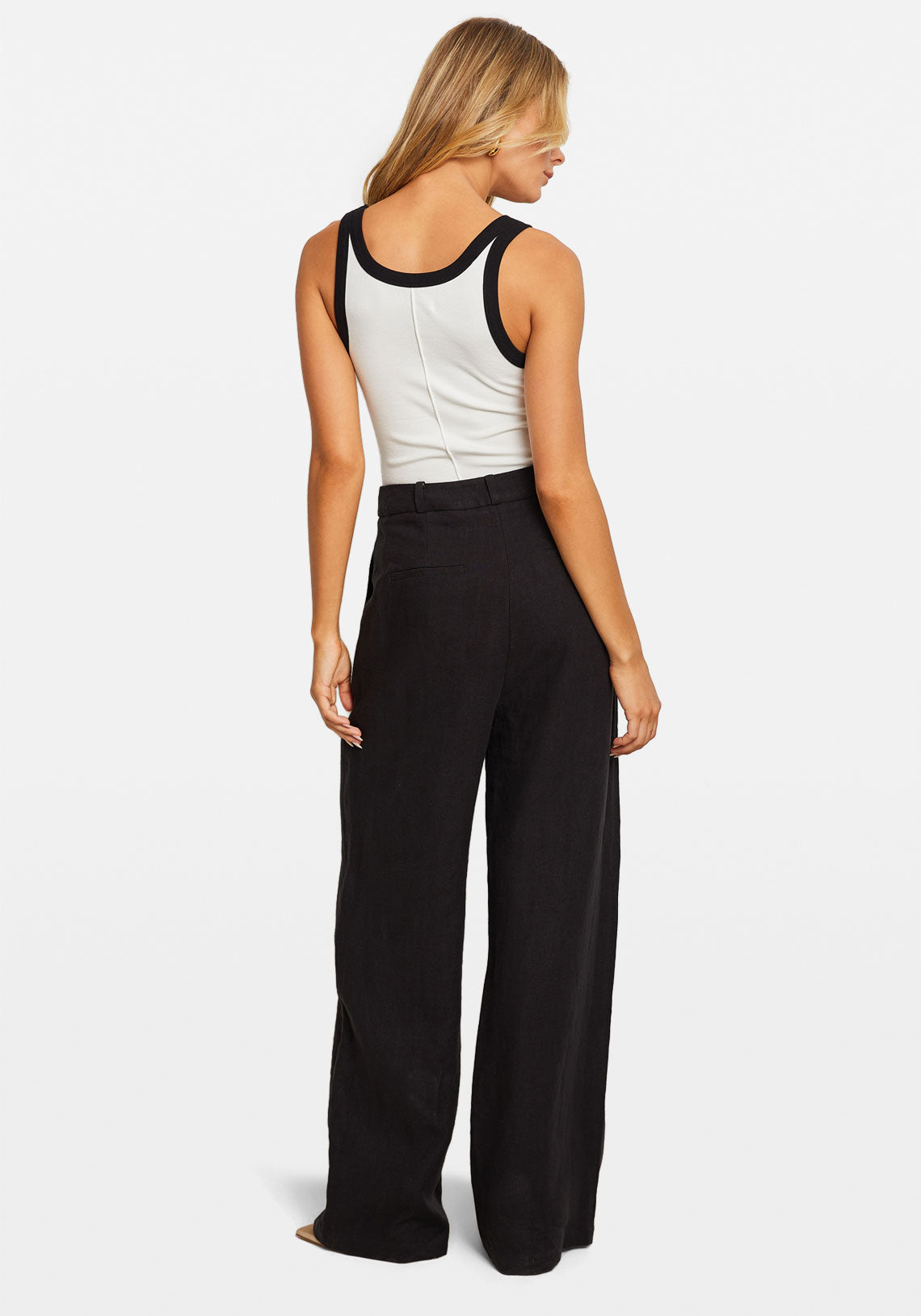 LINEN HIGH RISE TAILORED PANT BLACK