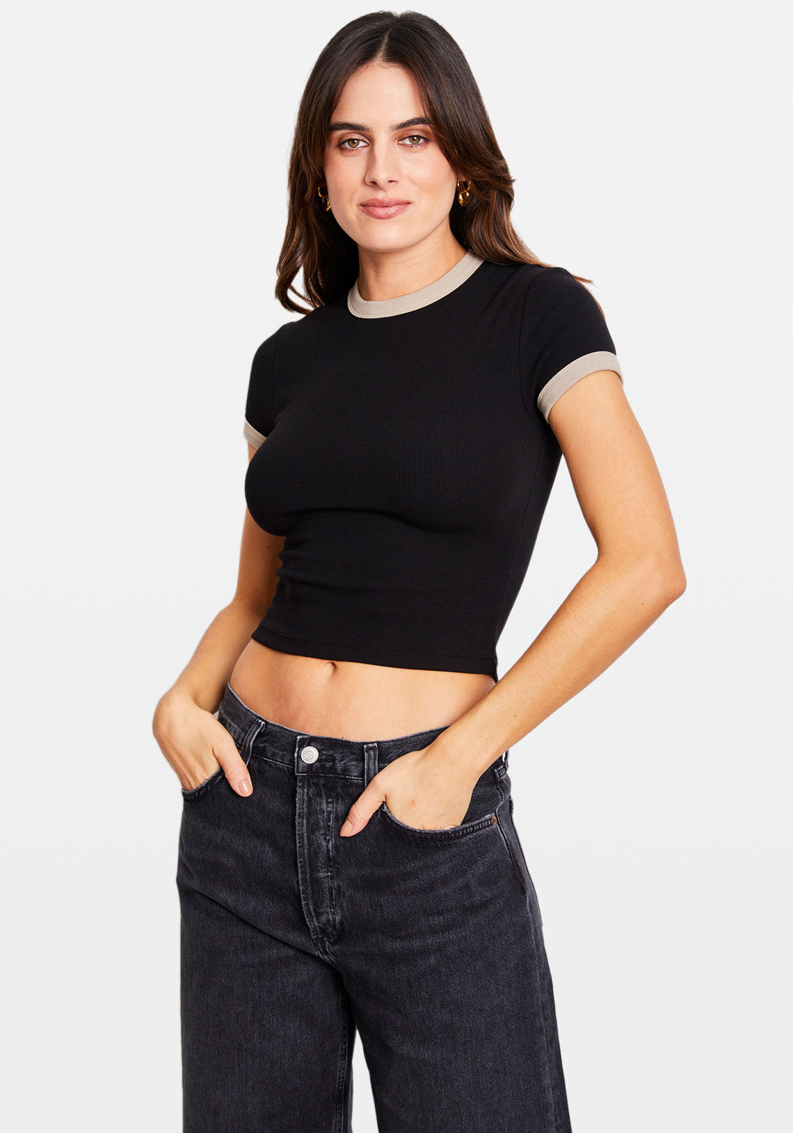 RIBBED BABY TEE BLACK/NATURAL