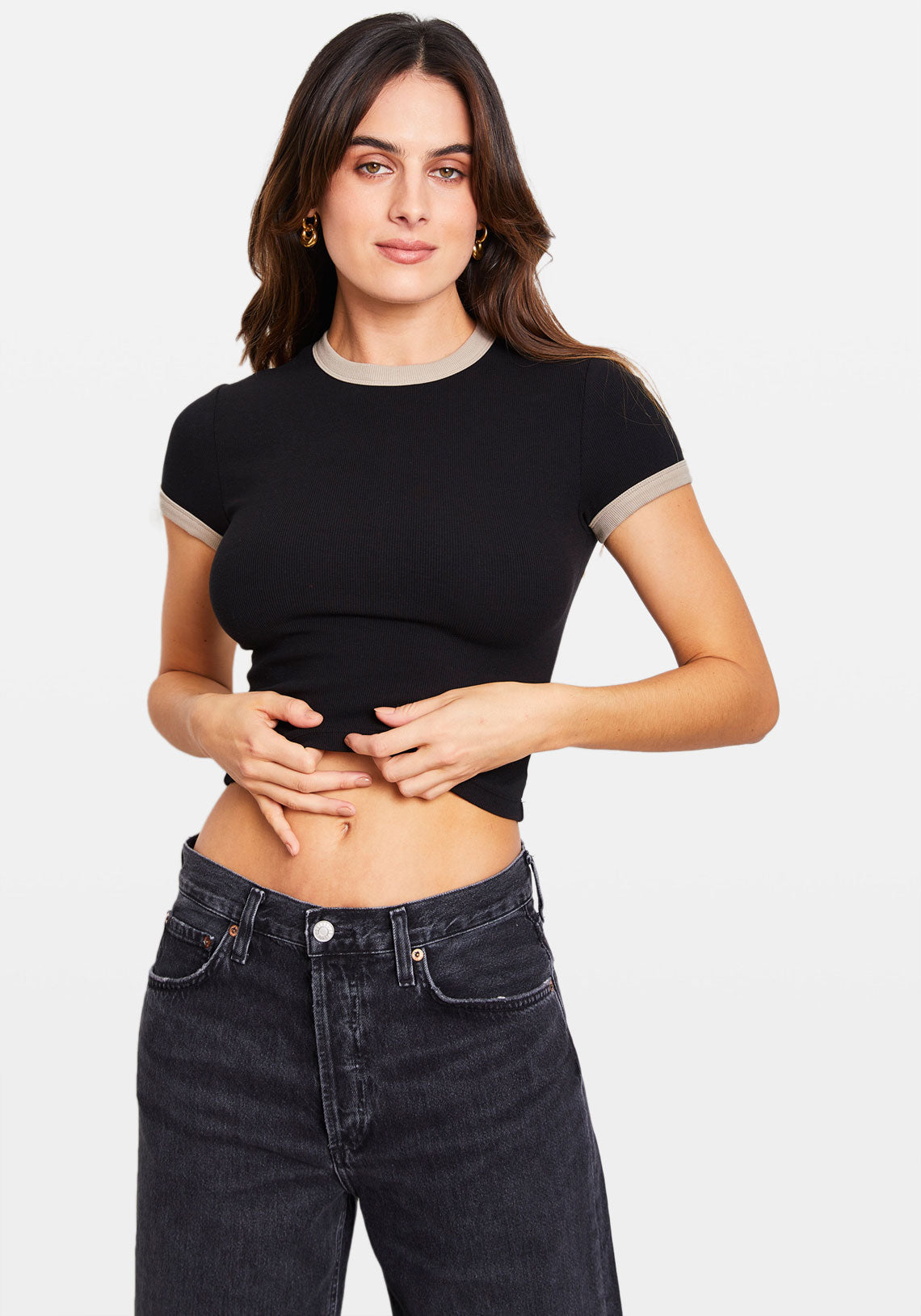 RIBBED BABY TEE BLACK/NATURAL