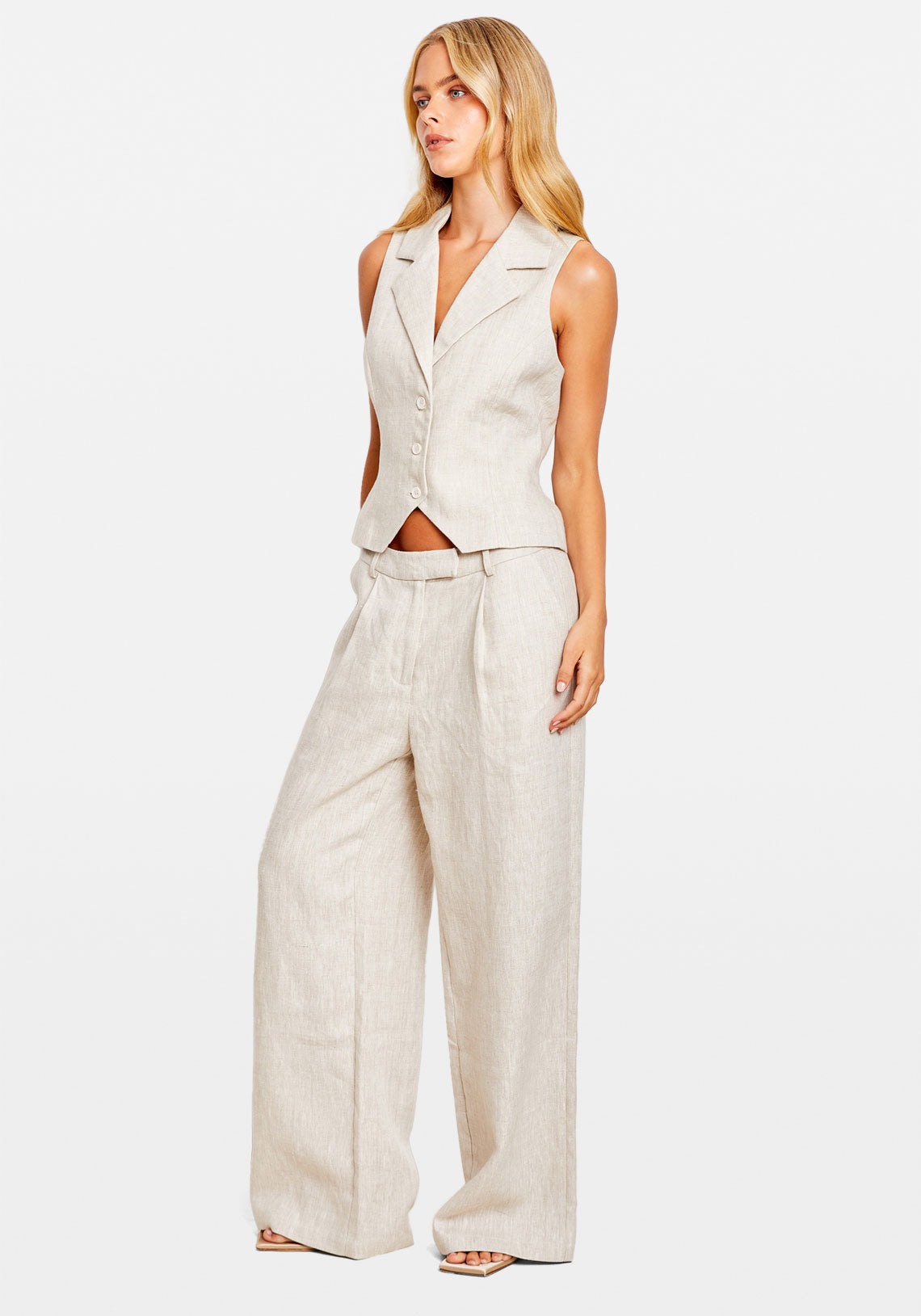 LINEN COLLAR VEST SAND