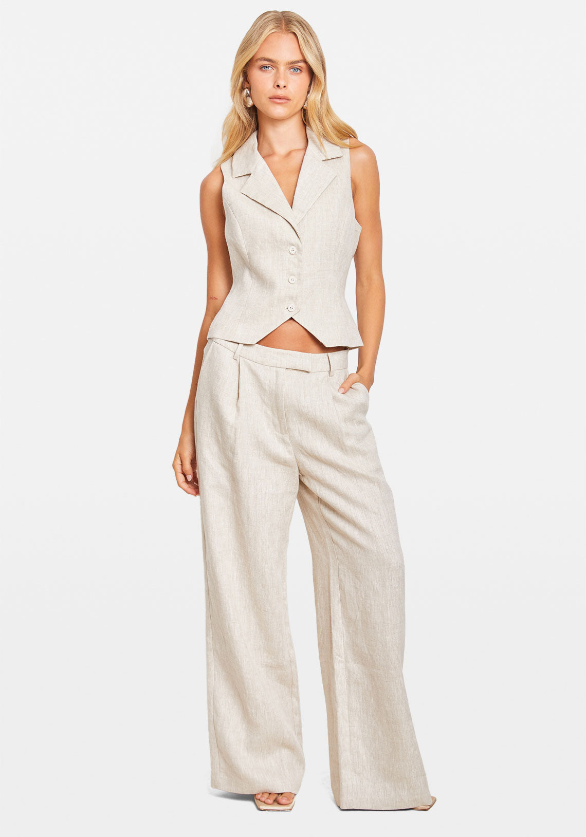 LINEN COLLAR VEST SAND
