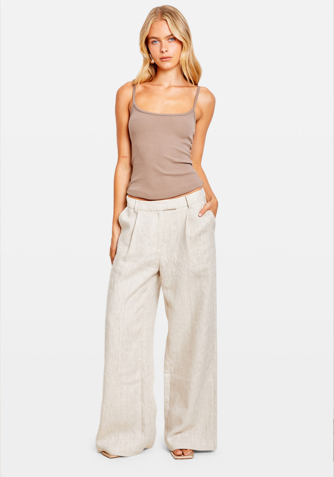 LINEN LOW RISE PANT SAND
