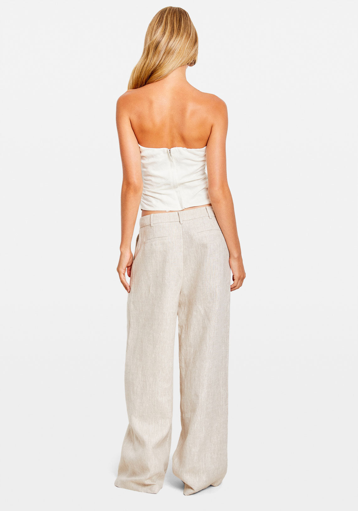 RUCHED LINEN TOP WHITE