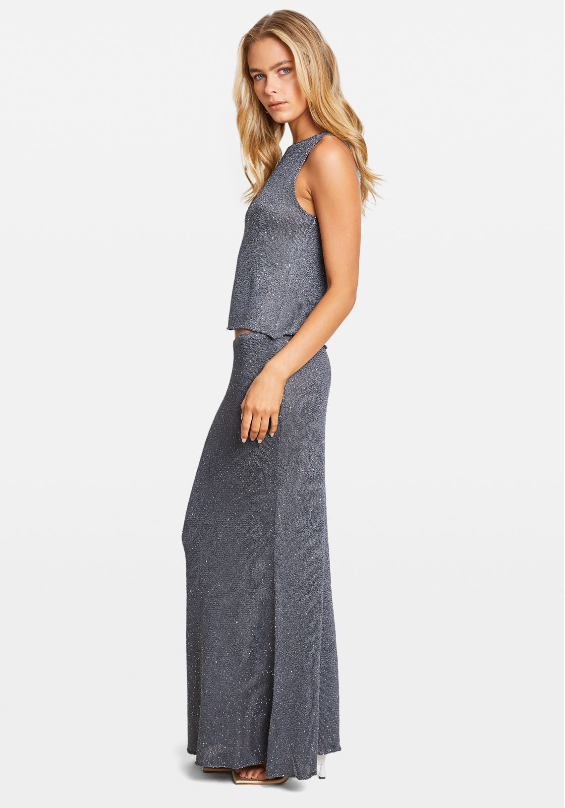 SEQUIN KNIT MAXI SKIRT COAL